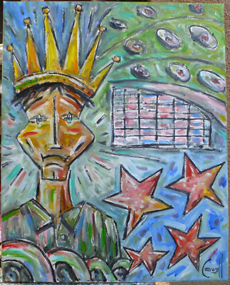 ALAS, ALONE AGAIN new 16x20 king portrait canvas sketch oil painting by Crowell