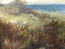 WATERCOLOUR SHEEP ON THE HILLSIDE ARTIST CARL OTTO HIRSH FREE SHIPPING ENGLAND