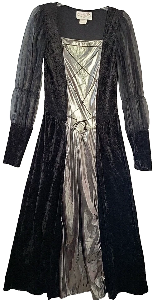 Renaissance Costume Dress Black Silver Long Sleeve Halloween Charades Women S - Image 2 of 4