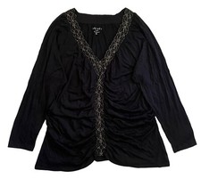 NWT Nine West Tunic Womens 3X Black Ruched Metallic Lace Neckline Corpcore