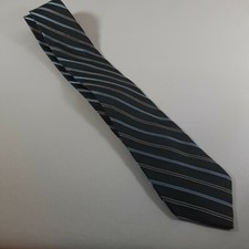 Brooks Brothers Makers Woven in Italy Silk Blend Gray Sky Blue Stripe Tie USA