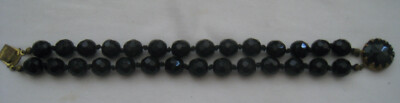 QUALITY 1ST ½ 20TH C.  MADE [IN] AUSTRIA  GEMCUT BLACK GLASS BEAD BRACELET.  Lar