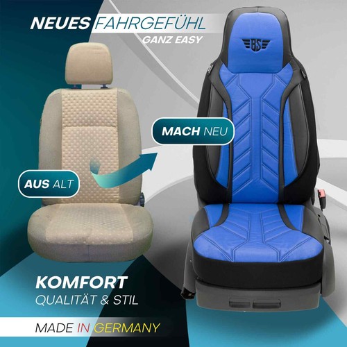 Fundas de asiento de cuero Pilot adecuadas para BMW Serie 3 E90 y E91 (negro-azul) | 2x delanteras - Imagen 6 de 11