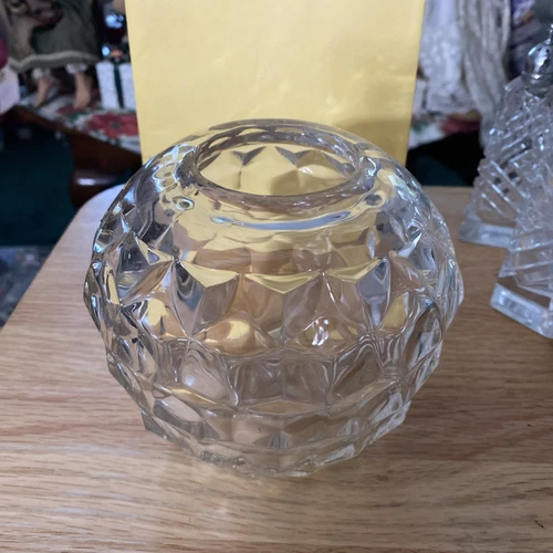 Vintage Fostoria American Rose Bowl Clear Glass 5” Cube Pre Owned