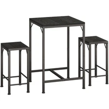 Bar Table and Chairs Set, Square Bar Table with 2 Stools, Space-Saving Dining...