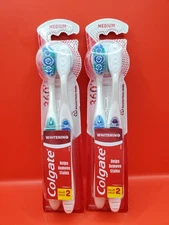 2 Pack Colgate 360 Optic White Toothbrushes Medium Polishing Bristles Whitening