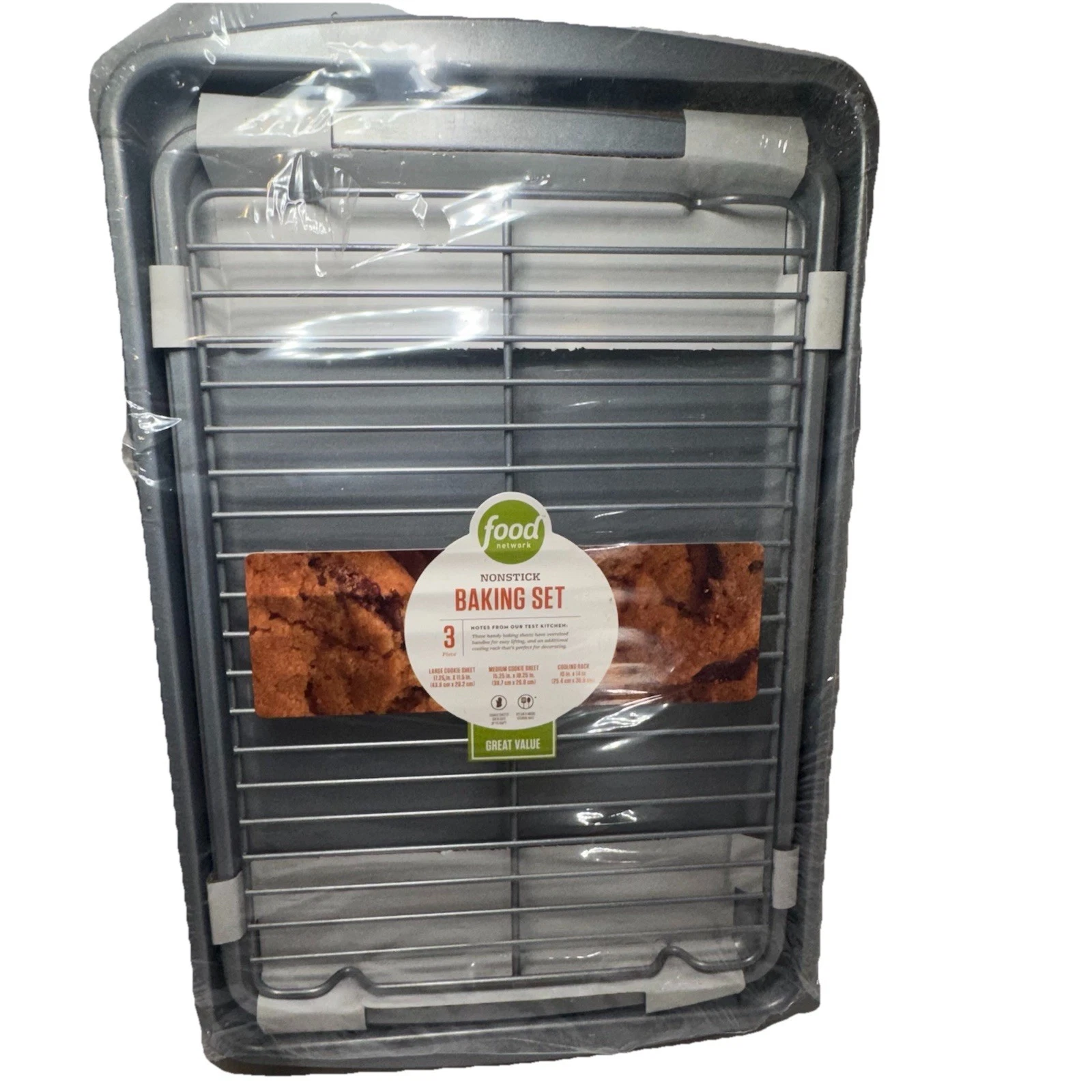 Food Network 3 Pc Nonstick Baking Set Cookie Sheets Cooling Rack New Sealed