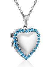 Love Heart Locket Necklace Holds Pictures Photo Lockets Medium, Blue