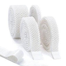 Self Adhesive White Pearl Resin Rhinestones Ribbon, 8-30mm 4 Rolls Rhinestone...