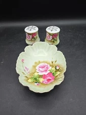 Lefton China Rose Oval Bowl Trinket Dish Salt Pepper Hand Painted Heritage 