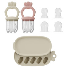2 Pcs Baby Food Fruit Feeder with Freezer Tray Breastmilk Popsicle Molds Silicon