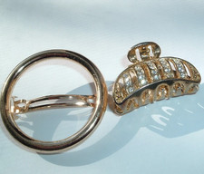 2 POLISHED GOLDTONE HAIR CLAW CLIP and BARRETTE