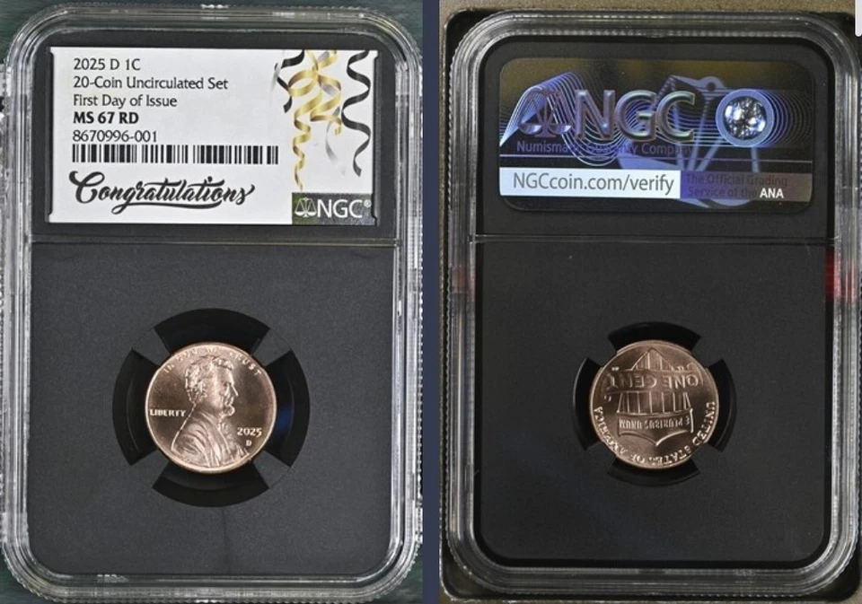 2025 P & D Lincoln SHIELD 1c Cent 2 Coin Set NGC MS67 RD FIRST DAY Issue ,/ FDI - Image 4 of 4