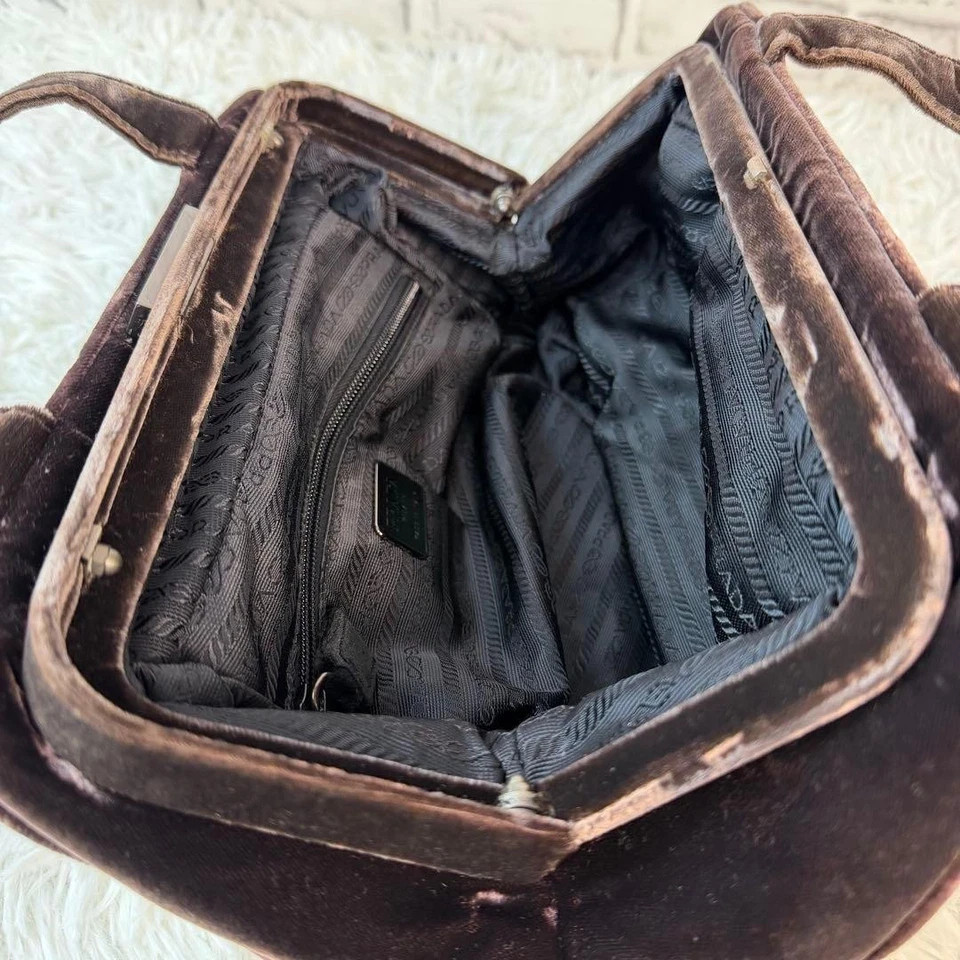 PRADA FW1997 Vintage Velvet Gummy Bag Brown Unisex Rare Authentic japan thumbnail 6