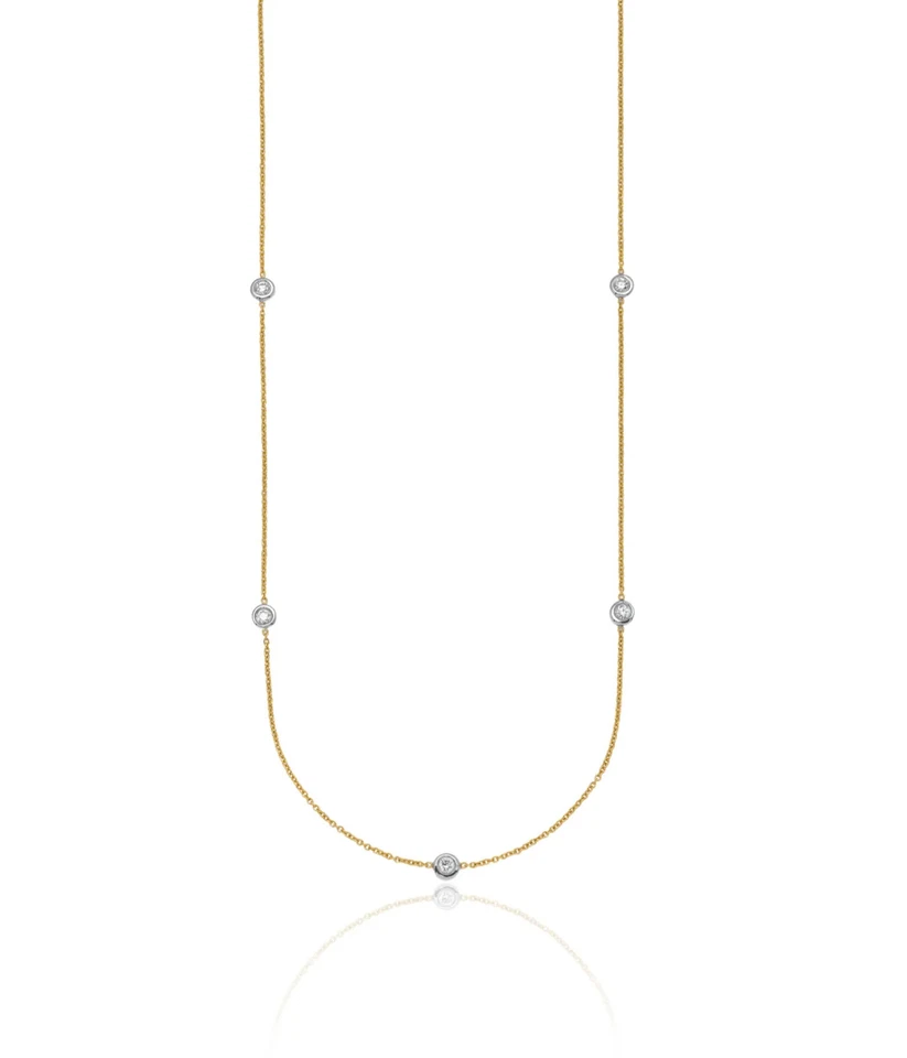 18K Solid Two Tone Gold Lab Diamond Stations Chain Necklace - Image 2 of 4