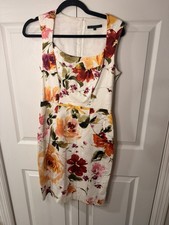David Meister Floral Sheath Dress Sleeveless Bow Accent Scoop Neck Knee Length 4