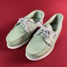 Quoddy Moccasin Shoes Mint Green Leather - Size 5.5B