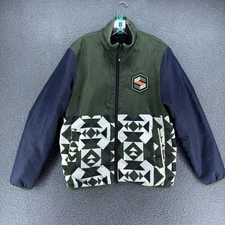 Scotch Soda Reversible Jacket Mens Large Green Geometric Sherpa Fleece Teddy
