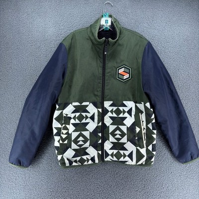 Scotch Soda Reversible Jacket Mens Large Green Geometric Sherpa Fleece Teddy