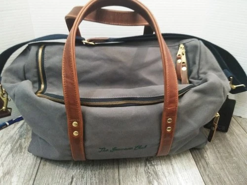 HUDSON SULTER  GRAY CANVAS HERITAGE COMMUTER  Duffel Bag  Leather Straps (20X10)
