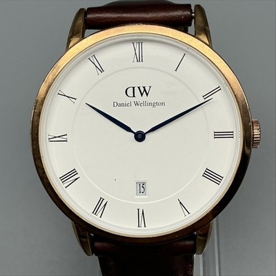 Daniel Wellington Bristol Mens Watch 38mm Gold Tone Leather Date New Battery