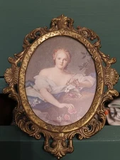 Italian Ornate Brass Frame Small 4 x 5 Lady Portrait Floral Vintage