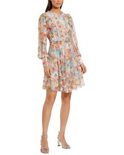 Mac Duggal Floral Mesh Ruffle High Neck Mini Dress Women's