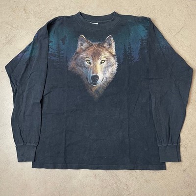 (L) 1990s Wolf Animal Print Longsleeve Langarm schwarz