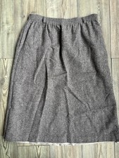 Vintage- ORVIS Women  s Gray Pull On Skirt Size 12 Wool Lined Elastic Waist USA