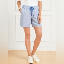 Talbots Billy Blue White Stripe Washed Linen Cotton Blend Shorts Size XLP