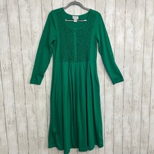 Company One Green Long Sleeve Midi Dress Womens M Button Pintuck Pleated Casual