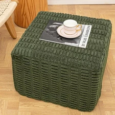 20x20x14 Inches Fluffy Square Pouf Ottoman - Plush Furry Ottoman Foot Rest St...
