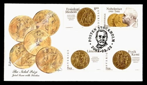 DR WHO 2001 SWEDEN FDC NOBEL PRIZE EDKEN CACHET COMBO M75567