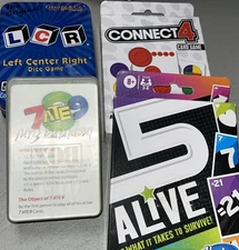 Card Games Lot of 4- Connect 4- 5 Alive- 7 ate 9- LCR Ages 7+_B4