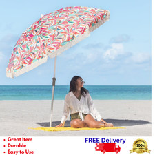 8-Foot Beach Umbrella with Fringe UPF 50 Sun Protection Tilt Vented Carry Bag