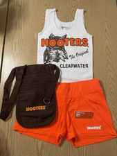 New Women s Hooters Girl Uniform Tank Shorts Pouch Name Tag Florida Xs