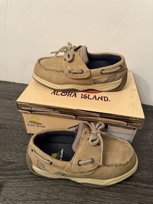 Aloha Island Boy 2 Brown Lace Up Round Toe Sritch Casual Canvas Flat Boat Shoes