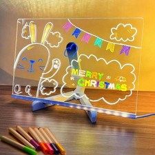 LED Note Board with Colorful Pens, Acrylic Dry Erase Light Up Writing Board, ...