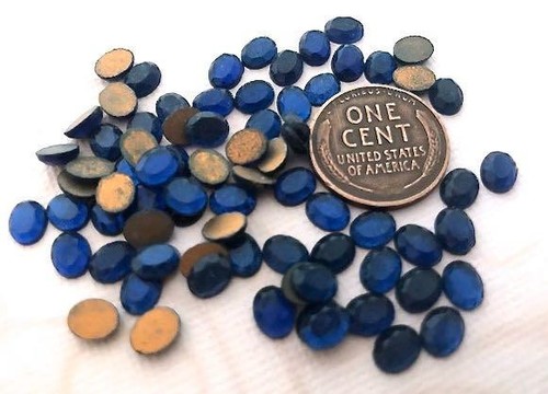 Vintage 4 x 6mm Dark Montana Sapphire Glass Chaton Roses Stones West Germany 30