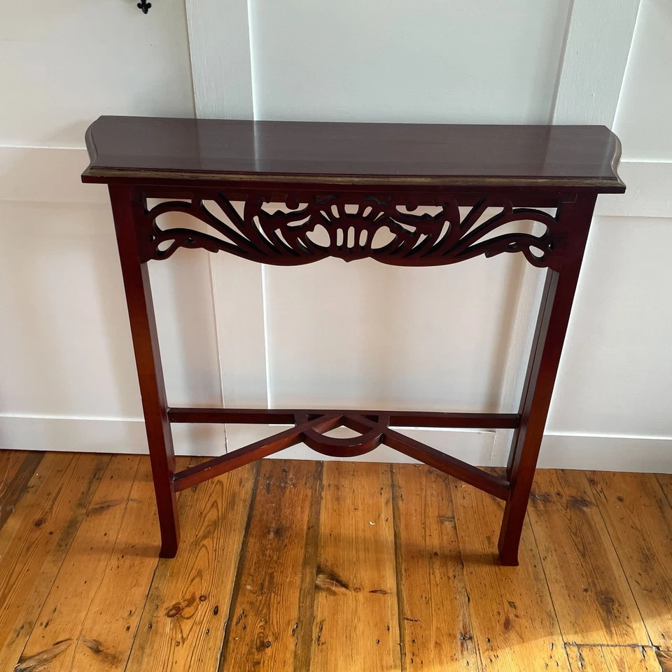 Mahogany Console Table Pierced Apron Vintage Hall Side Table Painted Gold Edge - Image 3 of 4