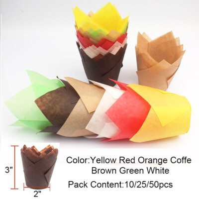 10/25/50X Tulip Baking Cupcake Liners Cup Paper Wrapper Case Cake Muffin Cup Box