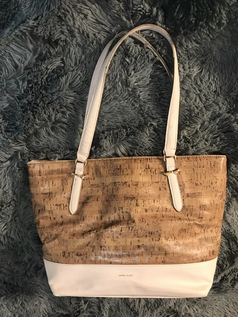 Anne Klein faux Cork Tote White with gold accents