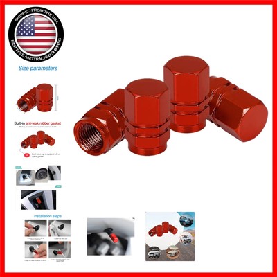 Durable 4 PCS Aluminum Tire Caps - Hexagon Shape, Dust-Resistant Red Design