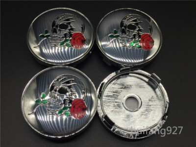 4x 60mm Auto Car Wheel Center Hub Cap Badge Emblems SKULL ROSE Decal Sticker