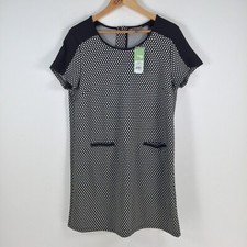 NEW Katies womens dress size L shift black geometric short sleeve zip 040677
