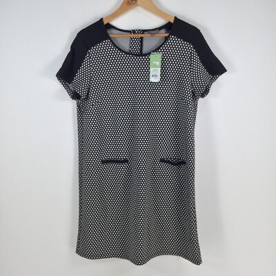 NEW Katies womens dress size L shift black geometric short sleeve zip 040677