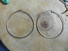 LARGE Sterling Silver .925 HOOP Earrings 3 1/8" signed Mexico