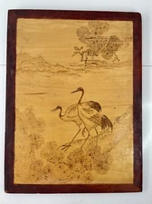 Sandhill Crane Wood Burning Pyrography Signed Wall Art 80s Vintage 18x24