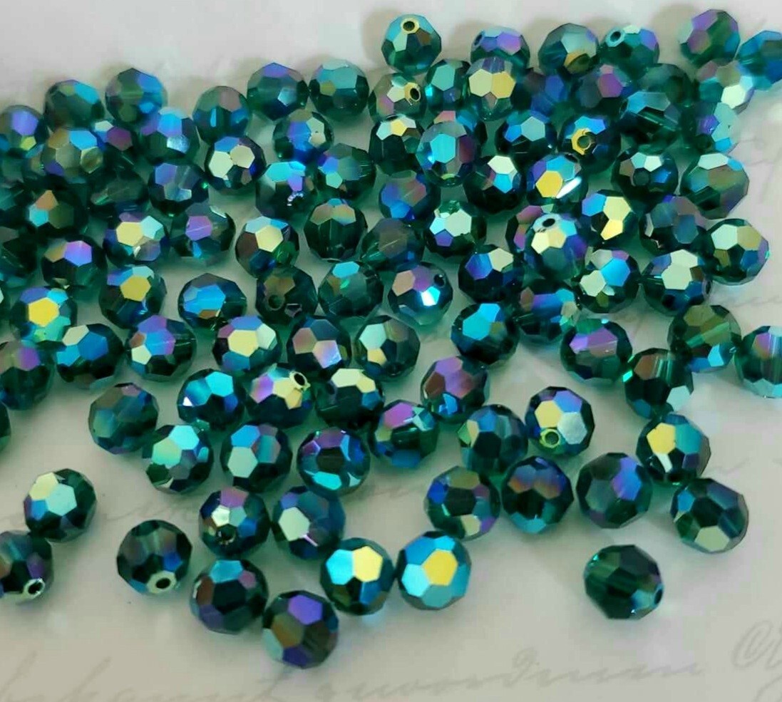 Swarovski 5000 6mm Round beads, Emerald AB2X (12pcs)