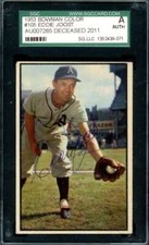 Eddie Joost SGC Coa Signed 1953 Bowman Color Autograph
